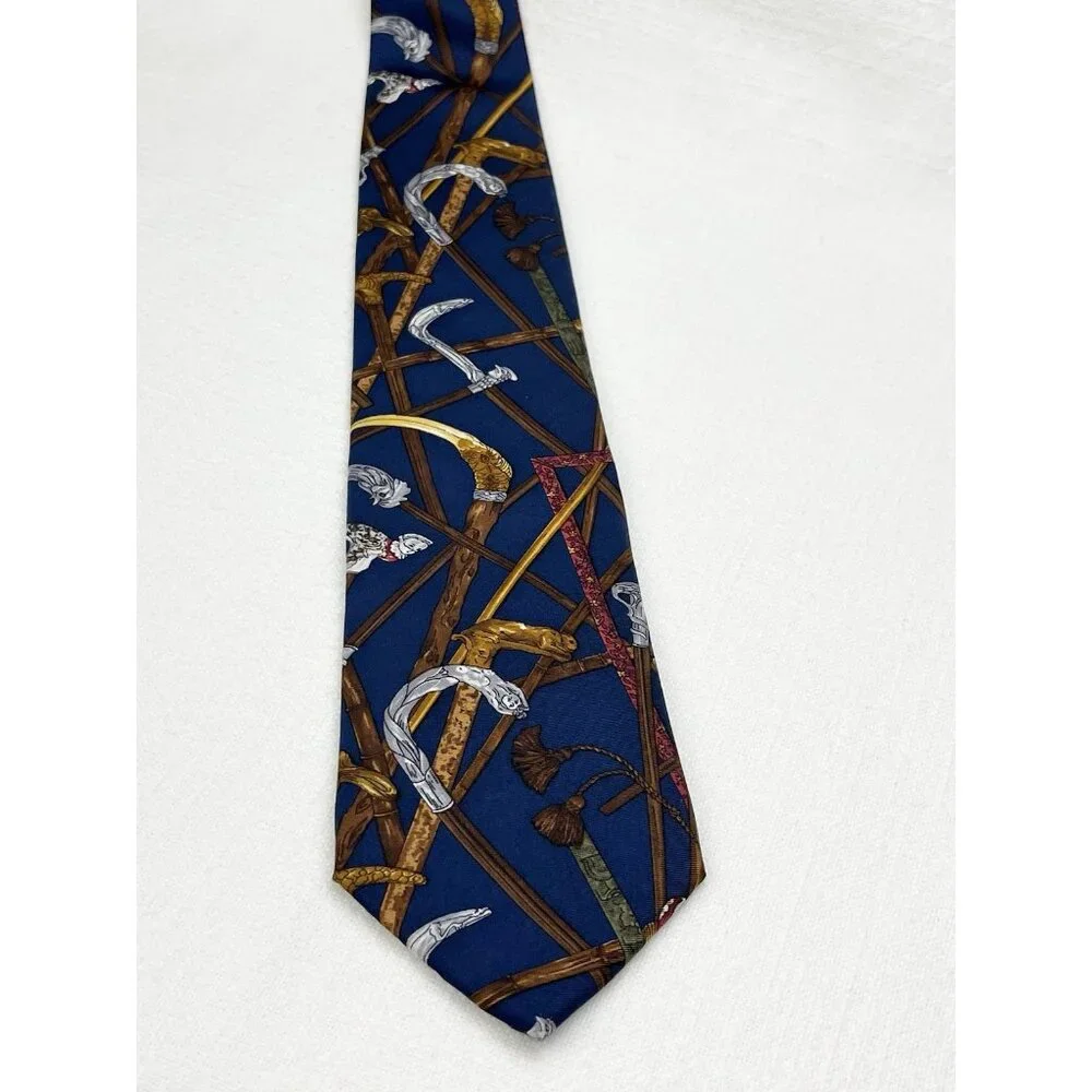 Land's End Neck Vtg‎ Neck Tie Walking Canes Gentlemen's Walking Stick Silk USA